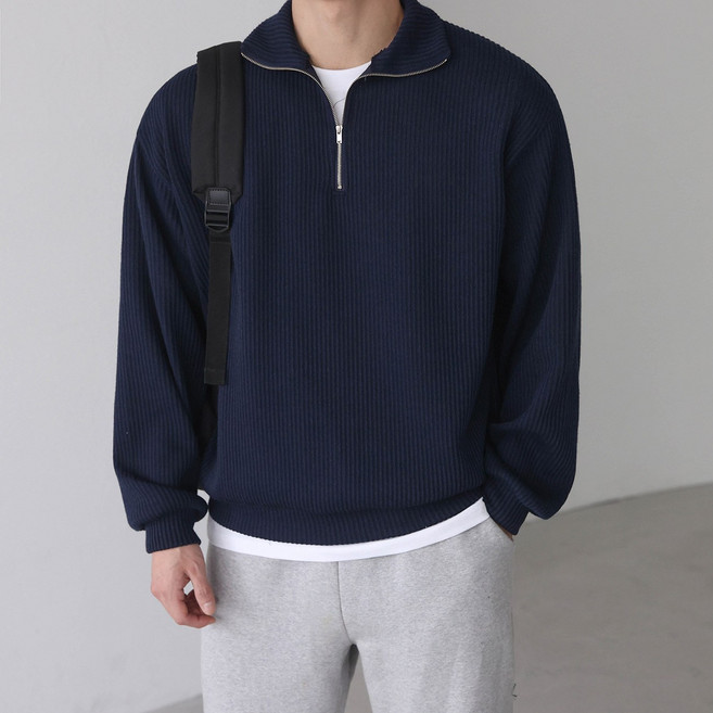 베이직바이블 남자 니트 반집업 골지 맨투맨 오버핏 티셔츠 긴팔 코디 스웨터