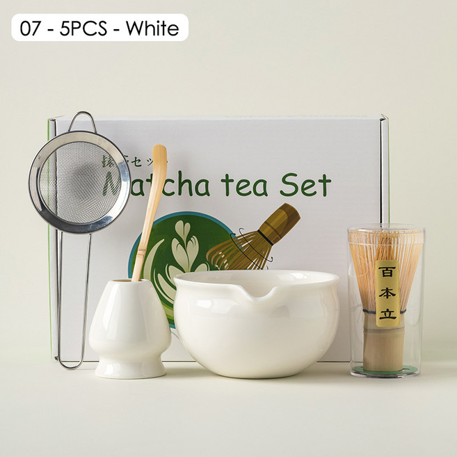 일본 세라믹 말차 선물 상자 대나무 거품기 브러시 티스푼 세트 DIY 만들기 도구 4 개 5 7 8, 23 07 5PCS White