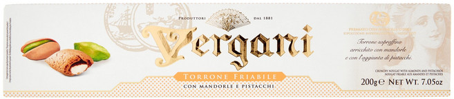베르가니 크런치 아몬드 및 피스타치오 누가 바 - 토로네 알 Vergani Almond Nougat Candy Bars - Barrette Di Torrone Di Mandorle, 1개, 200g