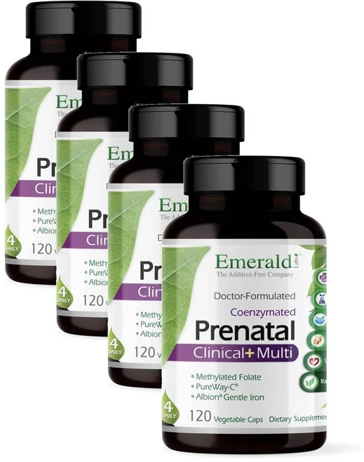 에메랄드랩 프레나탈 데일리 멀티비타민 코엔자임 엽산 젠틀 철분 캡슐 Emerald Labs Prenatal Multivitamins, 120정, 4개 - 쿠팡