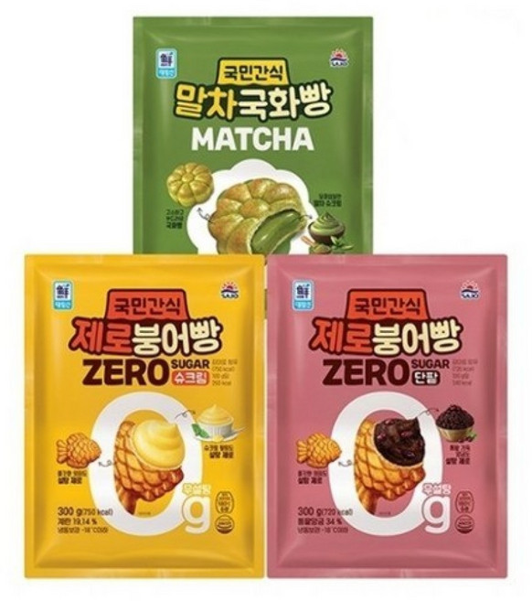 [대림냉동] 대림선 제로붕어빵 단팥 300g + 슈크림 300g + 말차국화빵 240g, 1세트, 840g