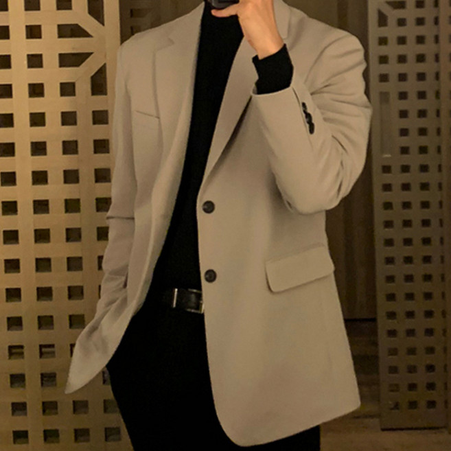 남자 정장 투버튼 자켓 루즈핏 가을 겨울 정장 캐주얼 링클프리 스판 블레이져 외투 비즈니스 캐주얼 트렌디 자켓 신사복