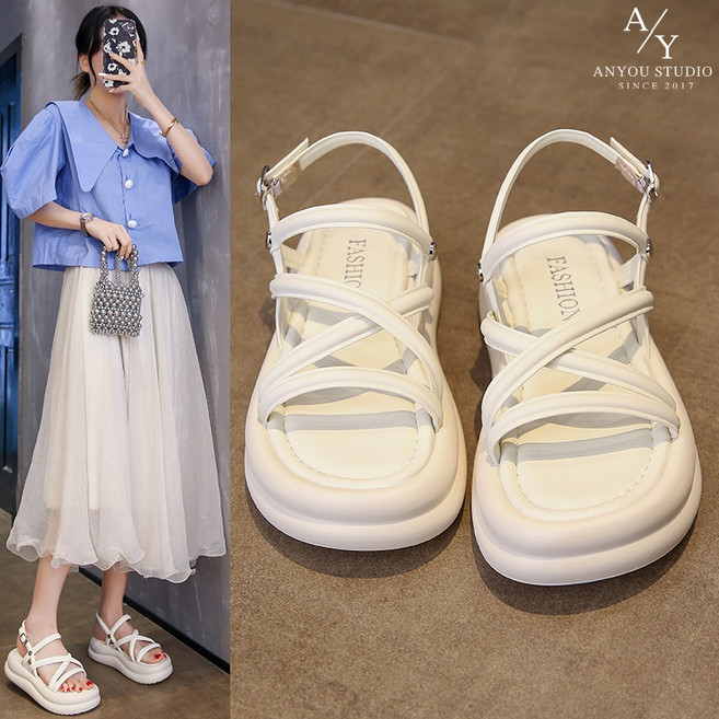 ANYOU 여성용 화이트 롬앤샌들 두툼한 소프트 밑창 편안한 캐주얼 비치슈즈 패션 매치