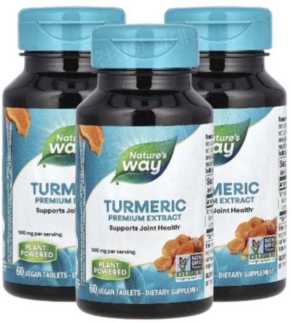 Natures Way 네이처스 웨이 프리미엄 추출 강황 500mg Turmeric, 3개, 60정 - 쿠팡