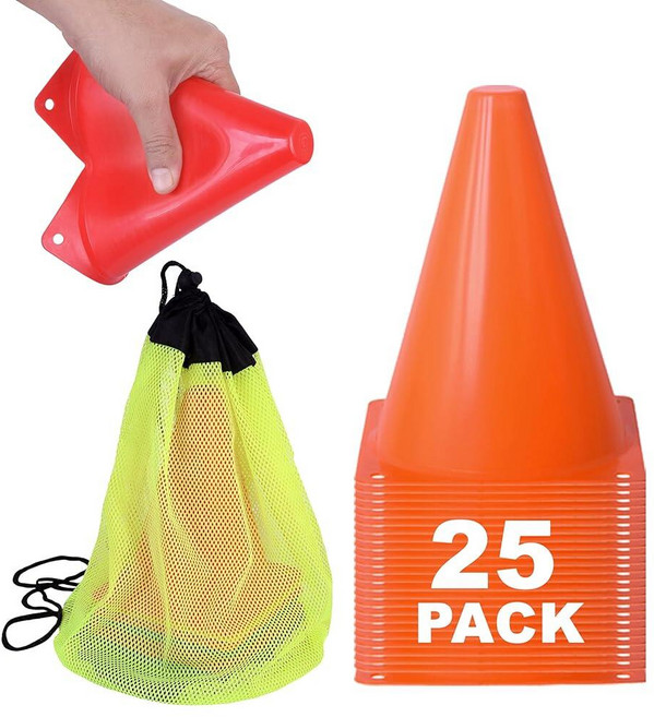 Athllete 유니 성인용 스포츠 콘 - 17.8cm(7인치) 내구성 있는 플라스틱 25팩 농구 콘, Athllete 유니 성인용 스포츠 콘 - 17.8cm, 25팩, 오렌지
