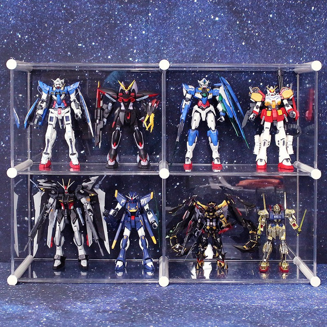 건담장식장 피규어진열장 레고진열장 장난감정리대 엠블럭 E타입 2층x2칸 4칸형(앞/뒤덮개포함), 1개