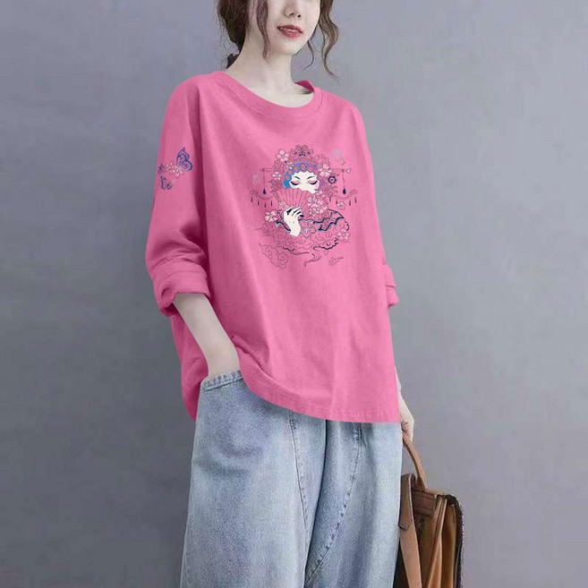 COSYEVNO 여성 봄 긴팔 루즈핏 심플 캐주얼 티셔츠 LFHTx-5