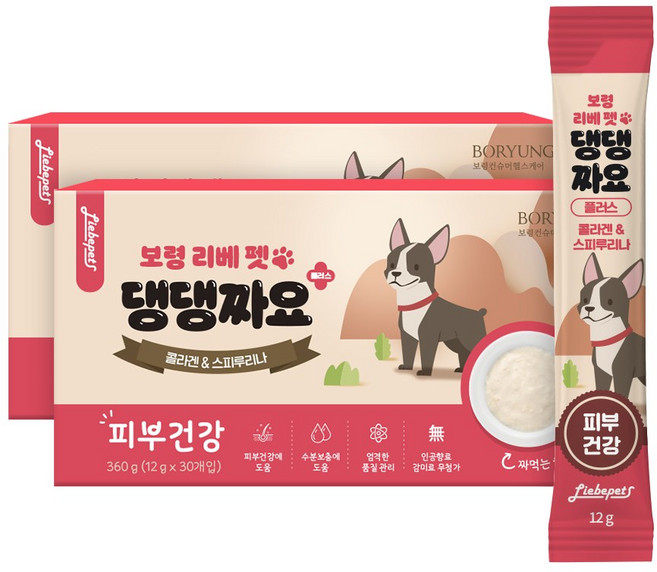 보령 리베펫 댕댕짜요 플러스 피부건강 강아지 영양간식, 콜라겐&스피루리나, 360g, 2세트