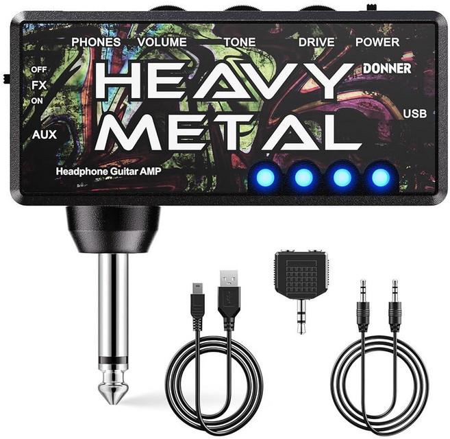 Donner 기타 헤드폰 앰프 헤비 메탈 USB 충전식 미니 포켓 일렉트릭 기타용, 중금속