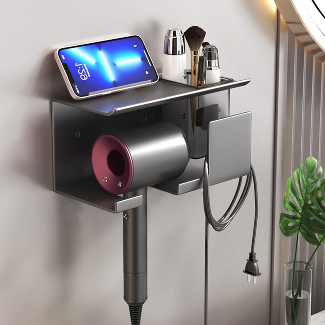 폴라도레 무타공 드라이기거치대 욕실 헤어 드라이 홀더 걸이, 1개, 그레이