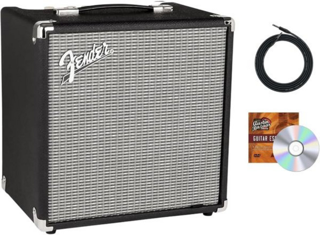 Fender 펜더 럼블 100 베이스 콤보 앰프 번들 악기 케이블 포함 및 오스틴 바자 수업용 DVD, 1개