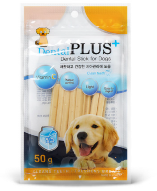 덴탈플러스 국산 덴탈 개껌, 밀크, 50g, 4개