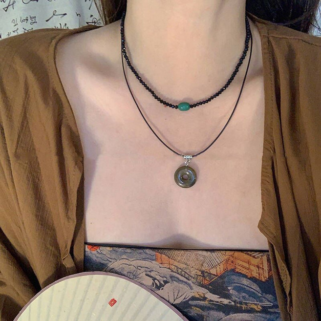 핸드메이드 레이어드 레트로 빈티지 비즈 펜던트 목걸이