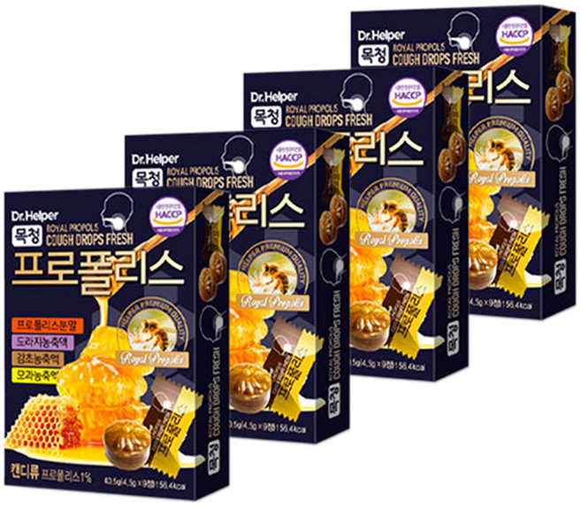 닥터헬퍼 목청 프로폴리스 목캔디 10정 4개/프로폴리스분말 도라지 모과 감초농축액, 40.5g, 4개