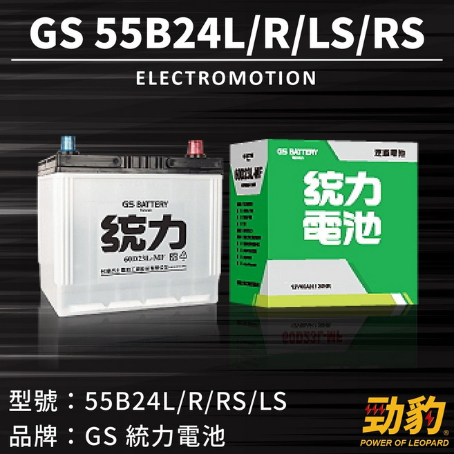 統力GS 55B24LS L R RS 免保養汽車電瓶，勁豹技術，完全密閉，適用多款車型, 1個, GS-55B24RS(小頭變大頭）