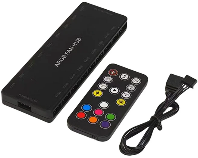 SGMK 5V ARGB PWM HUB 9포트 컨트롤러 팬 허브, 고급 타입 (리모컨 포함), 1개 - 쿠팡