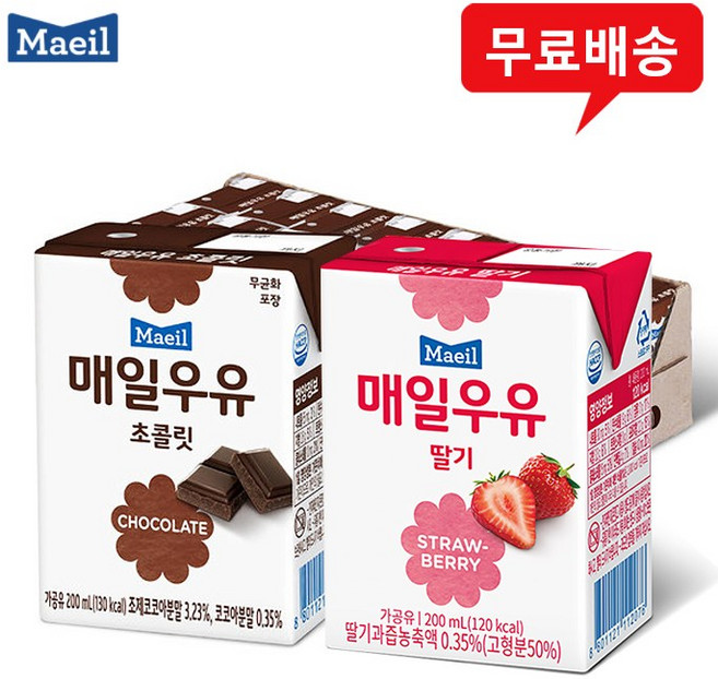 매일우유 멸균200mlx24팩(초콜릿12+딸기12)무배, 200ml