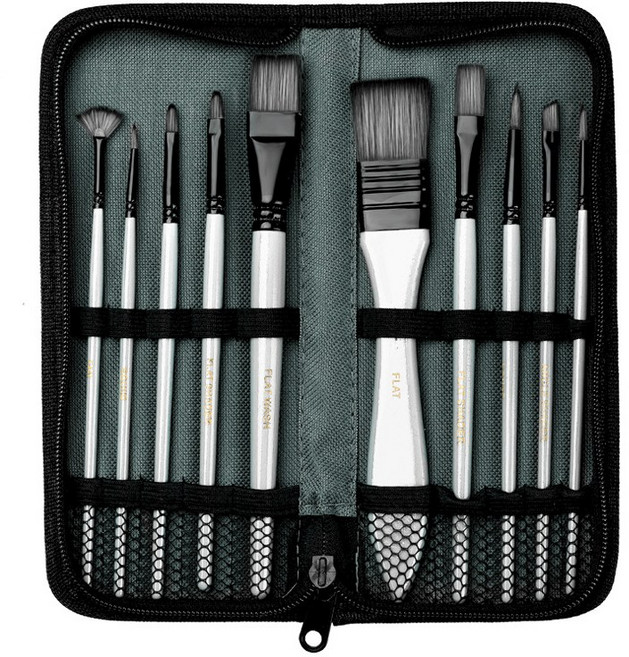 HB문화사 수채화 유화 아크릴화 붓 브러쉬 10종 셋트_가방포함, 10개, 화이트