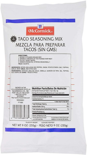McCormick Culinary Taco 시즈닝 믹스 255.1g(9온스) - 레스토랑 사용을 위한 벌크 타코 시즈닝 믹스 255.1g(9온스) 백 1개 육류 닭고기