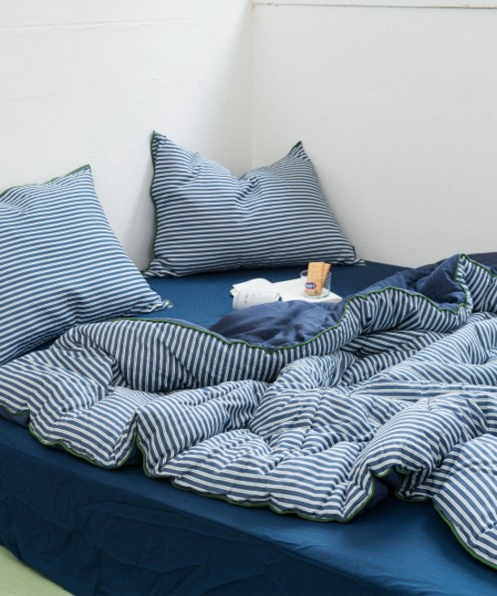 MIX&MATCH 브리크 스트라이프 순면+렌징모달100% 체온조절 차렵이불세트 SS/Q 네이비그린