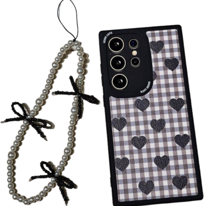 럭스폰 갤럭시 지문 방지 귀여운 하트 리본 스트랩 명품 케이스