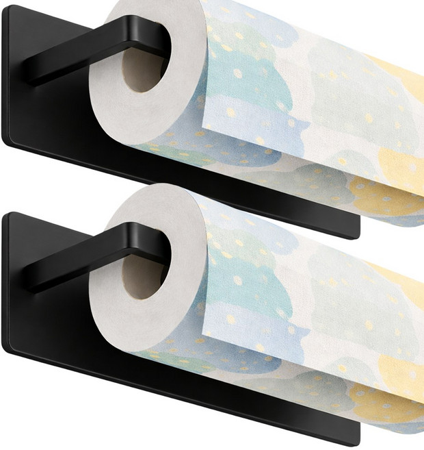 카로히포 무타공 자석 키친타올 걸이, 2개, 블랙