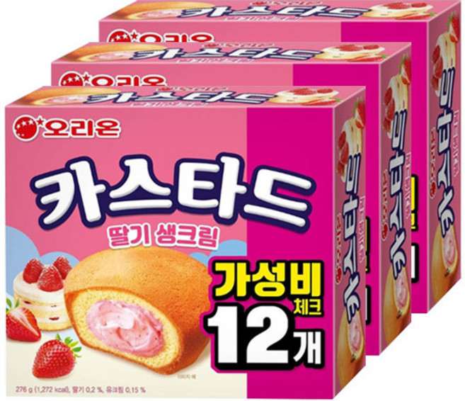오리온 카스타드 딸기생크림맛, 276g, 3개