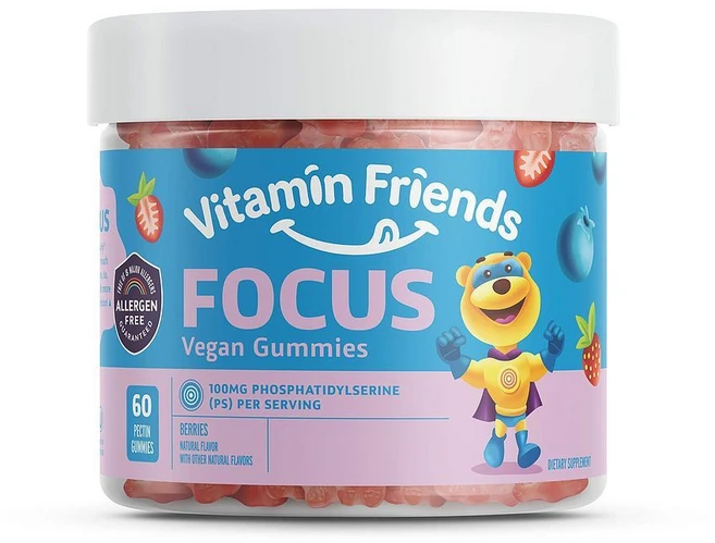 Vitamin Friends Focus Vegan Gummies 비타민 프렌즈 포커스 비건 구미 포스파티딜세린 씹는 60정, 1개 - 쿠팡