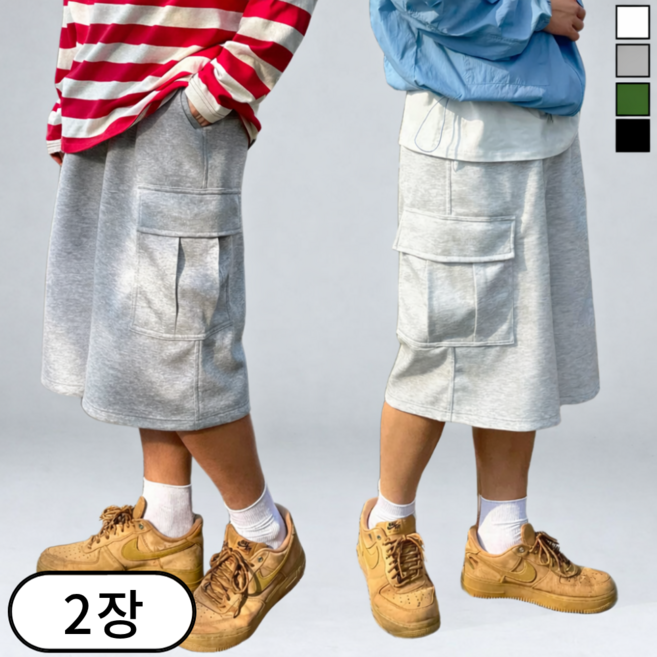 2장 세트 남녀공용 스판 밴딩 트레이닝 버뮤다 팬츠 카고 반바지 빅사이즈 (6594-2)