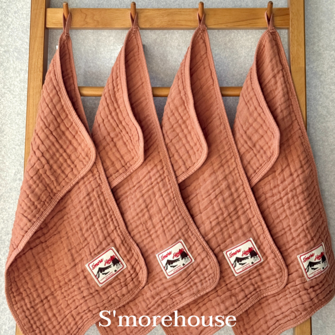 스모어하우스 자체제작 6겹 요루거즈 순면 친환경 키친 크로스 행주 고리수건, 1개, 브라운