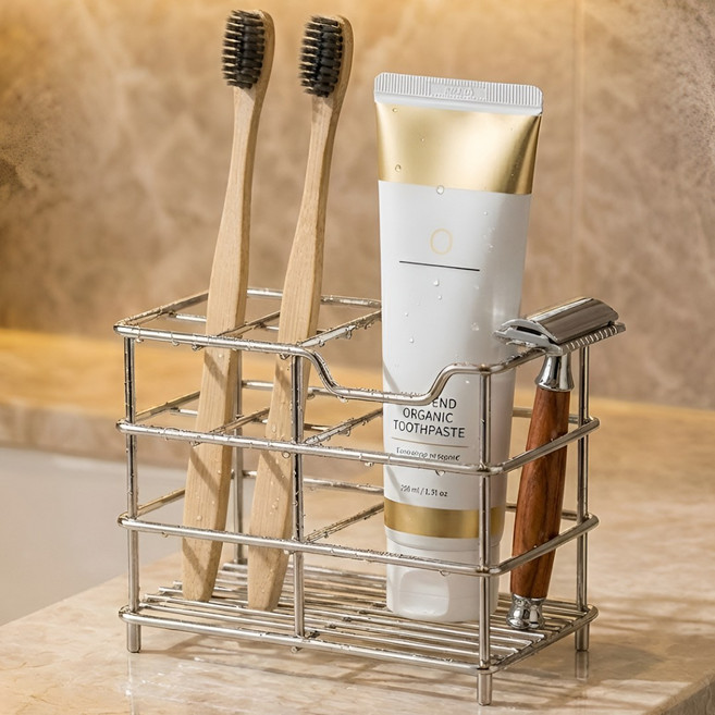 생활해랑 304 올 스텐 칫솔꽂이 칫솔거치대, 1개, 실버