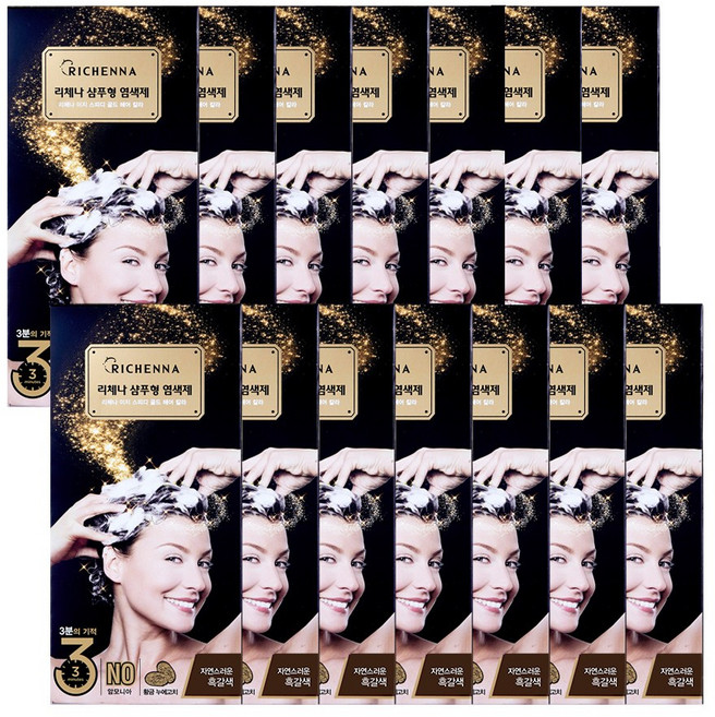 리체나 골드 새치전용 샴푸형 염색제, 자연스러운 흑갈색, 14개