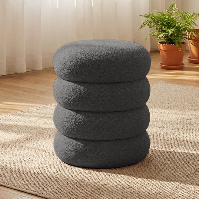 FONOW 램스울 스툴 화장대/거실/헌관 미니 인테리어 의자 낮은 의자 1인용 스툴 의자, 블랙 4단