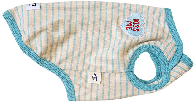 유앤펫 강아지옷 와펜 스트라이프 나시 티셔츠 실내복 중형견 대형견옷, 스카이, 1개