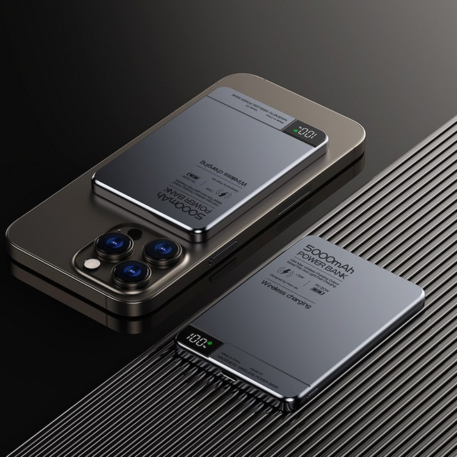 MagSafe 磁吸無線充電 外接式超薄合金電池 iPhone/iPad適用, 鈦銀色【優先消耗+雙彈窗】耳機手錶三合一,10000毫安【帶3C標識｜可上飛機】, Q2