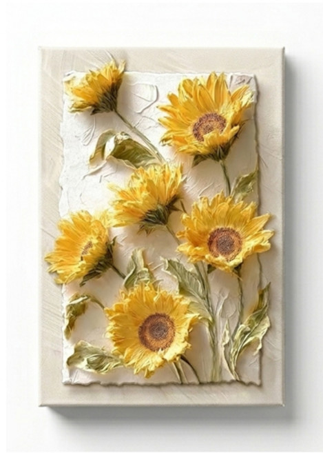 돈들어오는 해바라기 그림 액자 거실 현관 인테리어 집들이 개업 선물, 아이보리