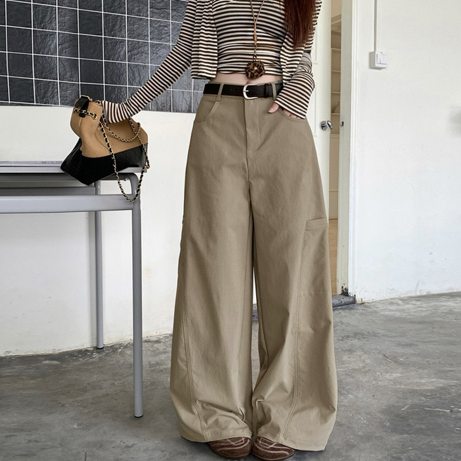 여성용 와이드 카고 팬츠 하이웨스트 바지