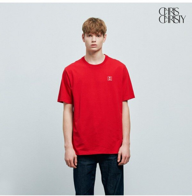 크리스크리스티 크리스크리스티 원포인트 와펜자수 반팔티셔츠_RED / KKMASWMOP02
