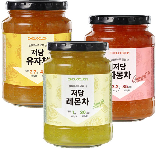 초록원 530g 저당유자차+저당레몬차+저당자몽차 각각1개씩, 1개, 1개입