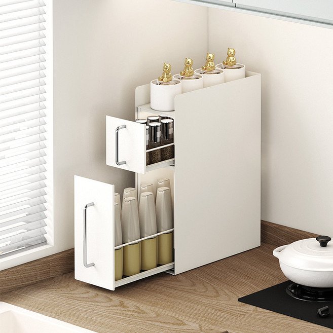 철제수납장 슬라이딩 틈새 선반 슬림 서랍 양념통 영양제 주방정리, 슬라이딩 선반 LSH-14 중형 (2단)