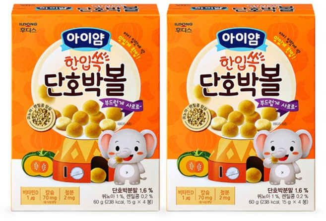 아이얌 일동후디스 한입쏙 단호박볼, 단호박맛, 60g, 2개