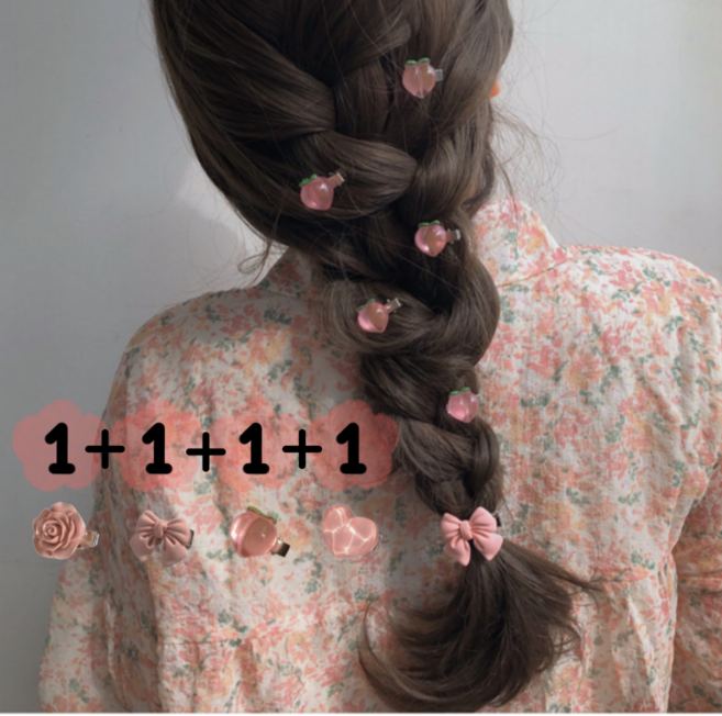 드림잡화 포인트 미니 헤어핀 로즈 리본 피치 하트 핑크 1+1+1+1