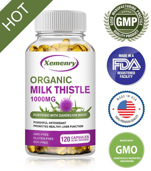 1000mg 밀크시슬(실리마린) 민들레뿌리 보충제 간 건강 120정, 1개, 60정