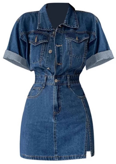 셀리즈로 데일리 캠퍼스룩 데님 미니 버튼 원피스