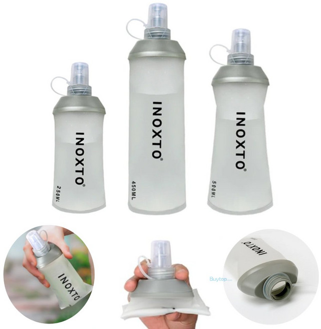 Inoxto 소프트 플라스크 접이식 물병 스포츠 물통 워터백, 1개, 250ml, 투명클리어