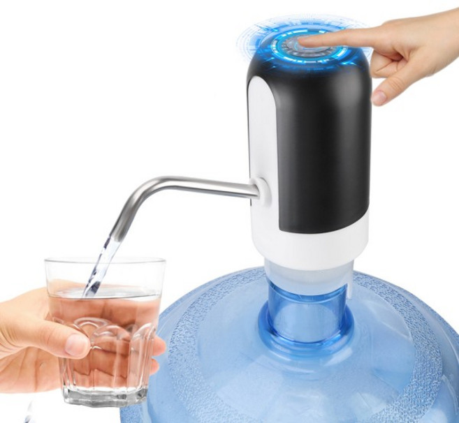 파란색 LED 조명이있는 자동 워터 디스펜서 무선 전기 펌프 배럴 장치 USB 충전식, 02 WHITE, 1개