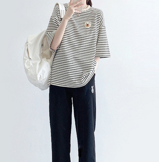 주디앤 베어 여성 스트라이프 면 반팔 티셔츠