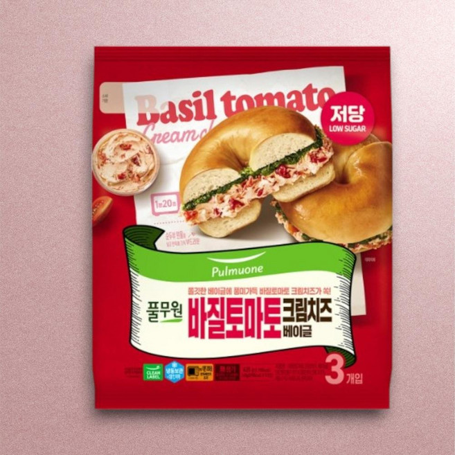 풀무원 저당 브런치 까페 바질토마토 크림치즈 베이글(145gx3개입) 435g, 1개
