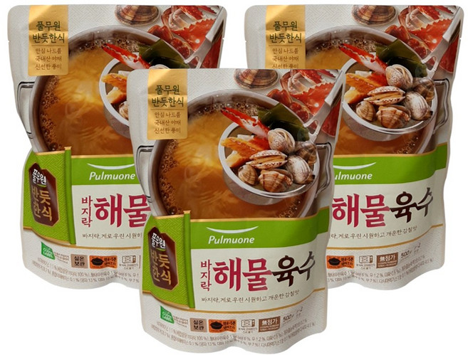 반듯한식 풀무원 바지락 해물육수, 3개, 500g