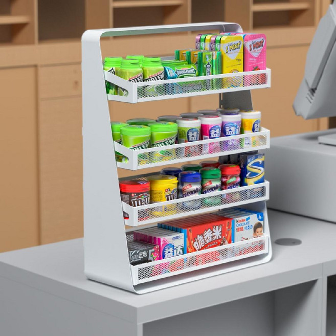 껌 진열대 계산대 슈퍼마켓 스낵 선반 마트 전면 철제 편의점 약국, 1개, 블랙 3단 40x15x50cm